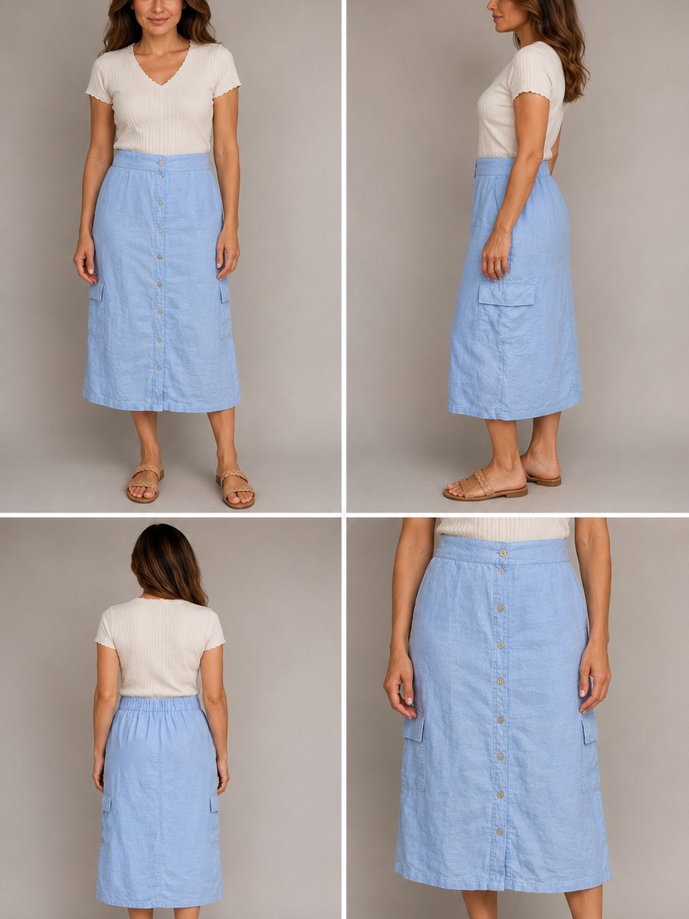 C&C California Light Blue Button-Front Midi Skirt